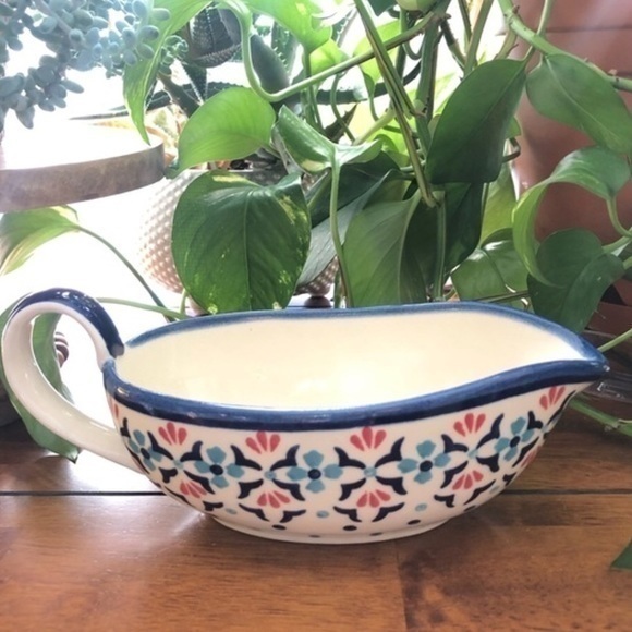 Polish Pottery Blue Off White Floral Motif Ceramika Boleslawiec Wiza Gravy Boat - Picture 3 of 11
